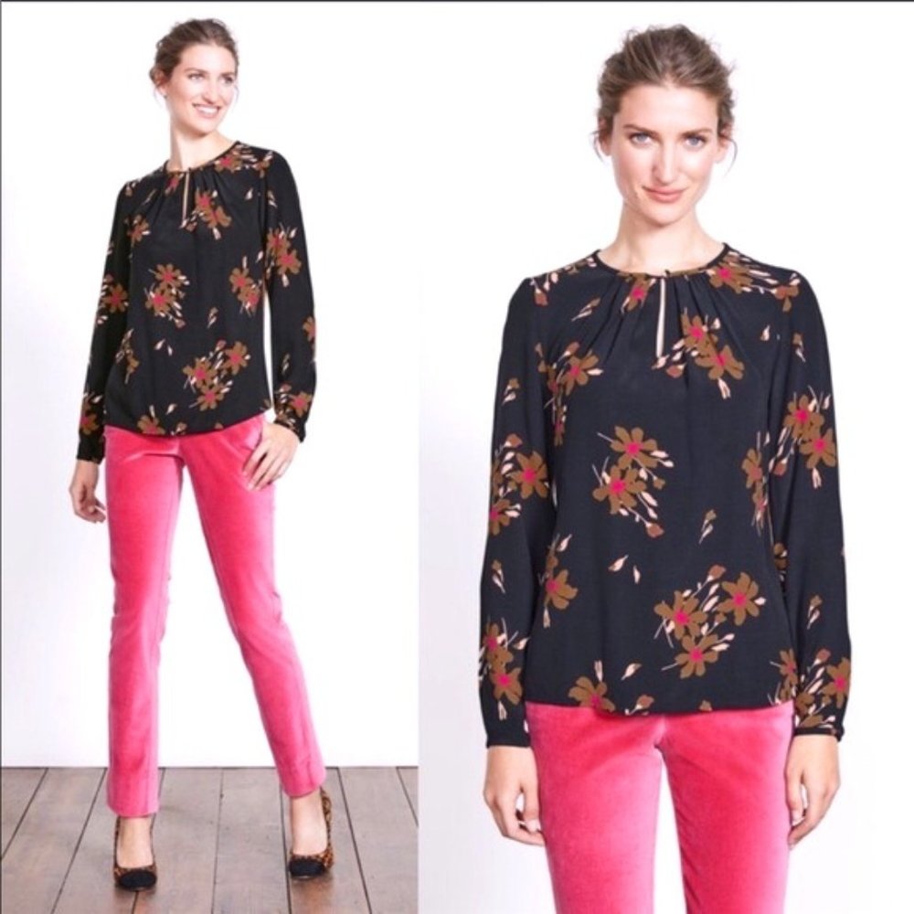BODEN KEYHOLE FLORAL MARA TOP BLOUSE SIZE 4